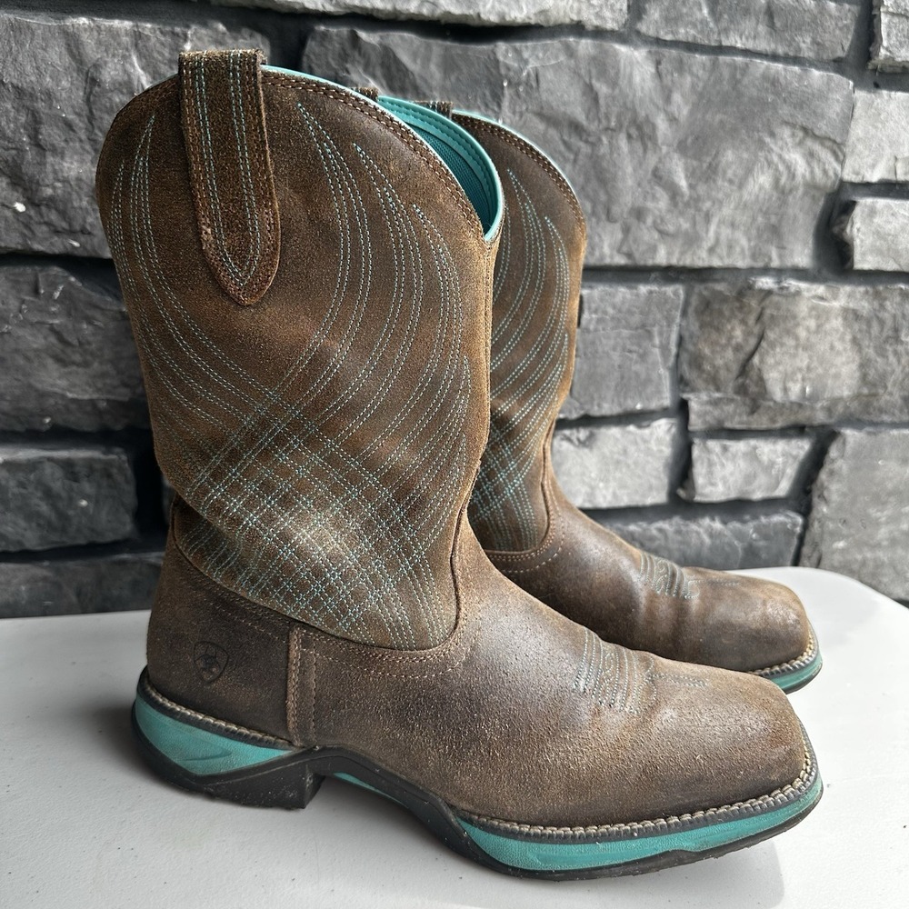 Ariat Anthem Square Toe Women's 9.5 B Western Cowgirl Boots Java Brown Turquoise